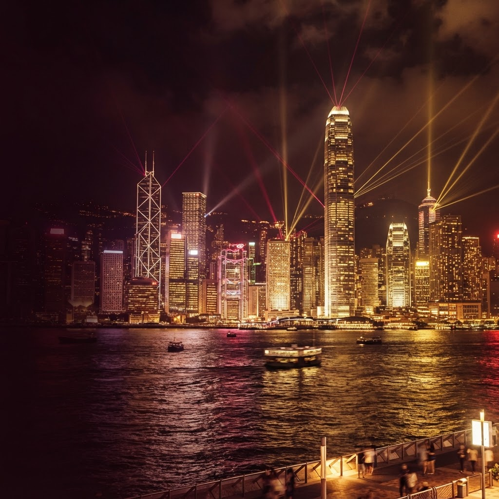 香港维多利亚港夜景天际线